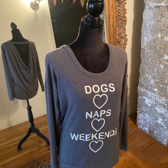 COPY - Chaser “Dogs Naps Weekends” Graphic Top with draped drape draping cowl n… - Picture 9 of 14